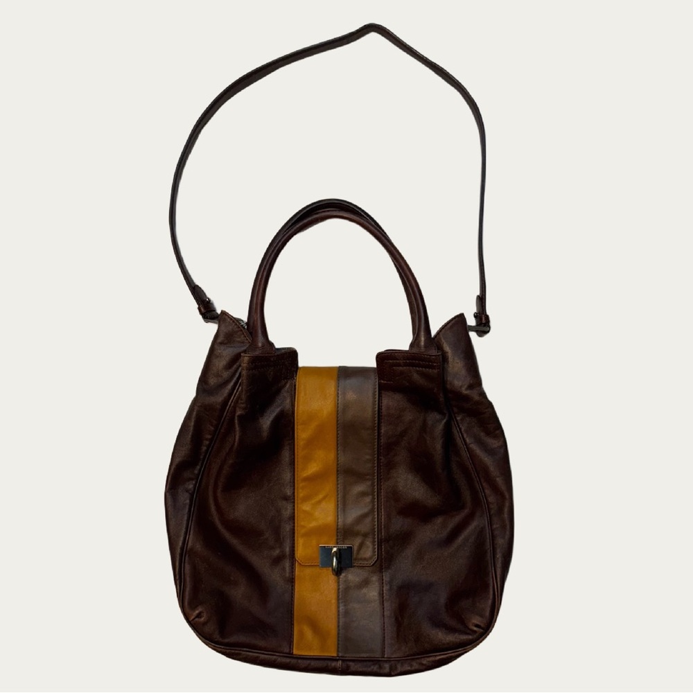 MARC JACOBS Cola Sethi Stripes Calfskin Leather Suvi Convertible Tote Purse Rare